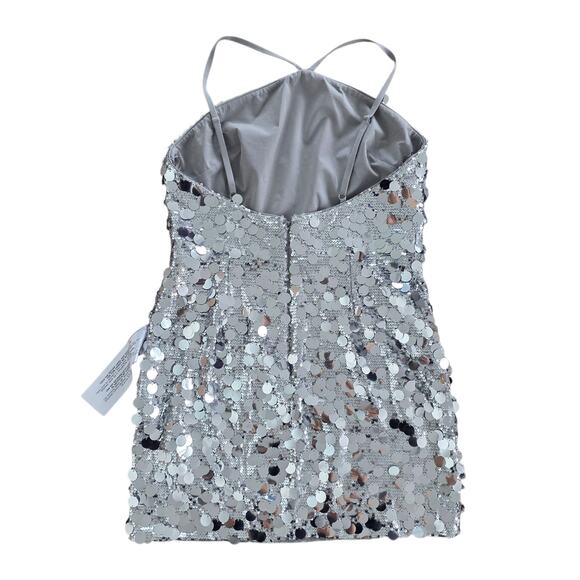 Dress The Population Silver & Gray Suri Sequin Halter Mini Dress Sz Large 10/12 - Picture 4 of 12